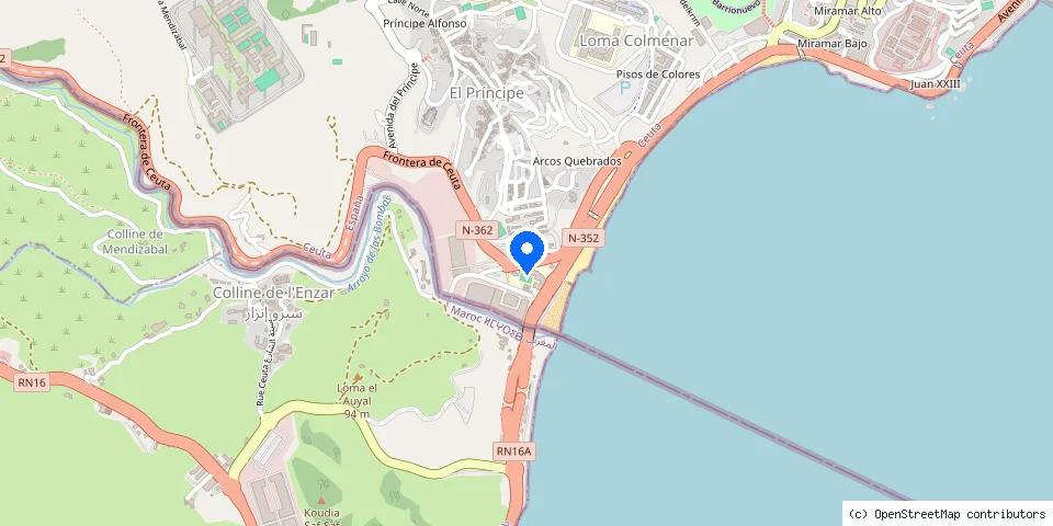 Mapa de la ubicación publicada de Ceuta Frontera